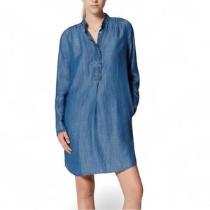 Ann Taylor Loft Chambray Shirt Dress with Ruffle Detail